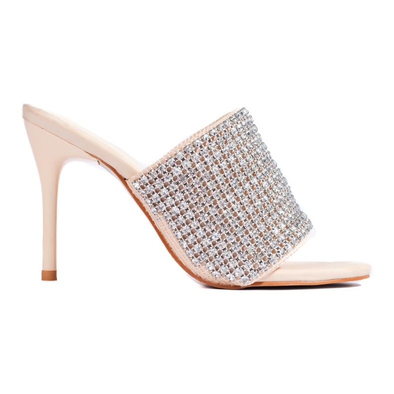 Elegantne sandale na petu s cirkonima Shelovet bež boje