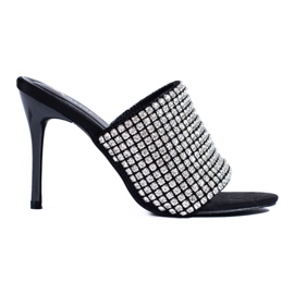 Elegantne Shelovet crne sandale na petu s cirkonima crna
