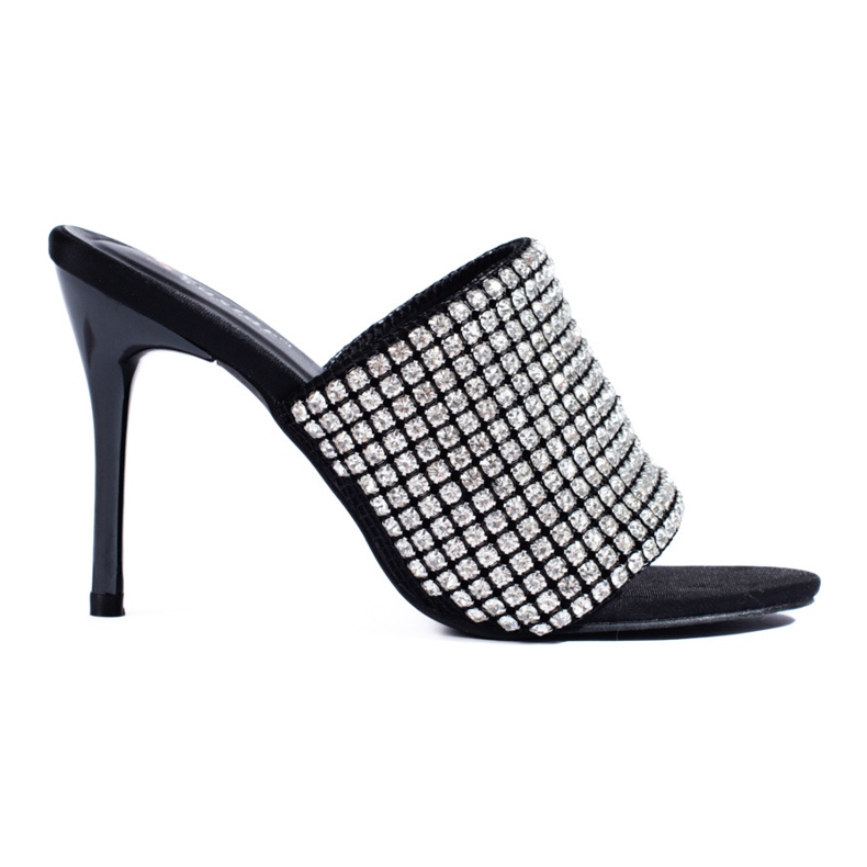 Elegantne Shelovet crne sandale na petu s cirkonima crno