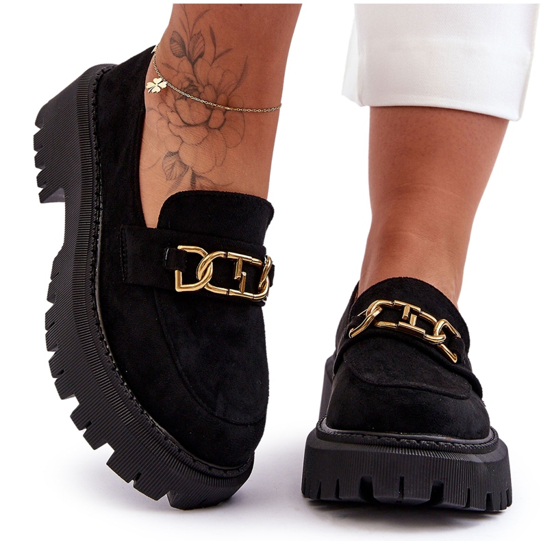 FB2 Ženske natikače s platformom od brušene kože crne Larey crno