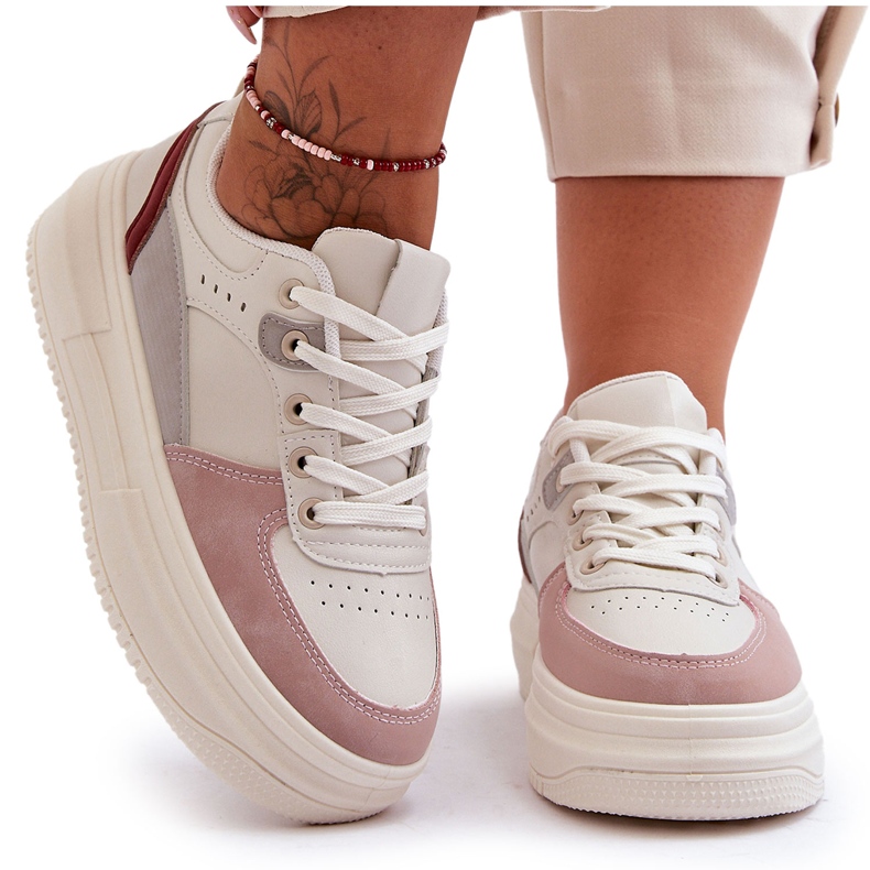 FJ1 Ženske sportske cipele na masivnoj platformi bijela i roza Gemma