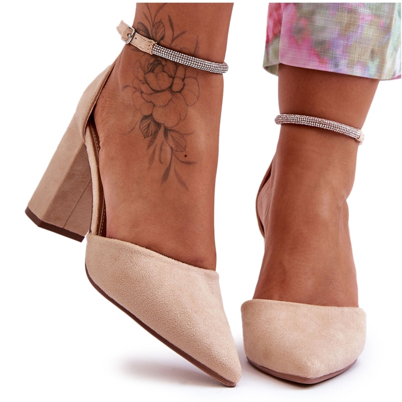 Pumpice od brušene kože s dijamantima u bež boji