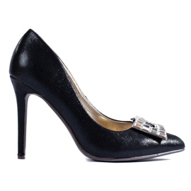 Crne satenske cipele sa srebrnom kopčom iz Sheloveta crno