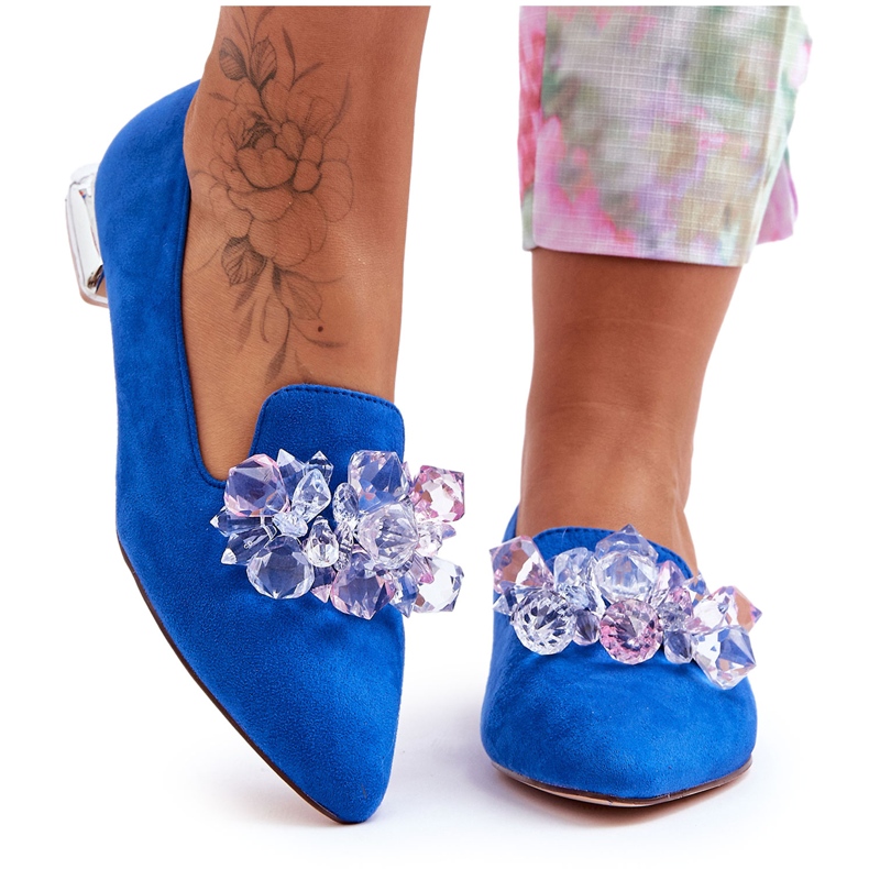 PS1 Ženske ukrašene mokasine s ravnom petom Blue Sloane plava