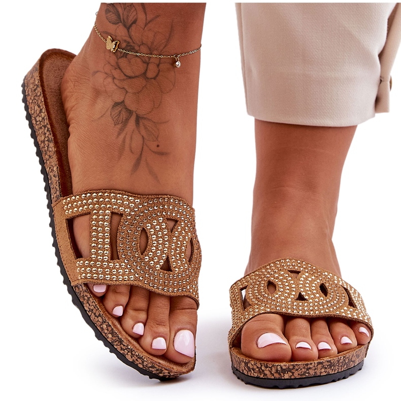 Ženske papuče s nitnama smeđe Evelins smeđa