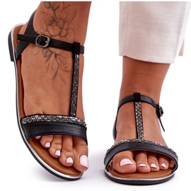 Crne penna ženske sandale od kubičnog cirkonija crna