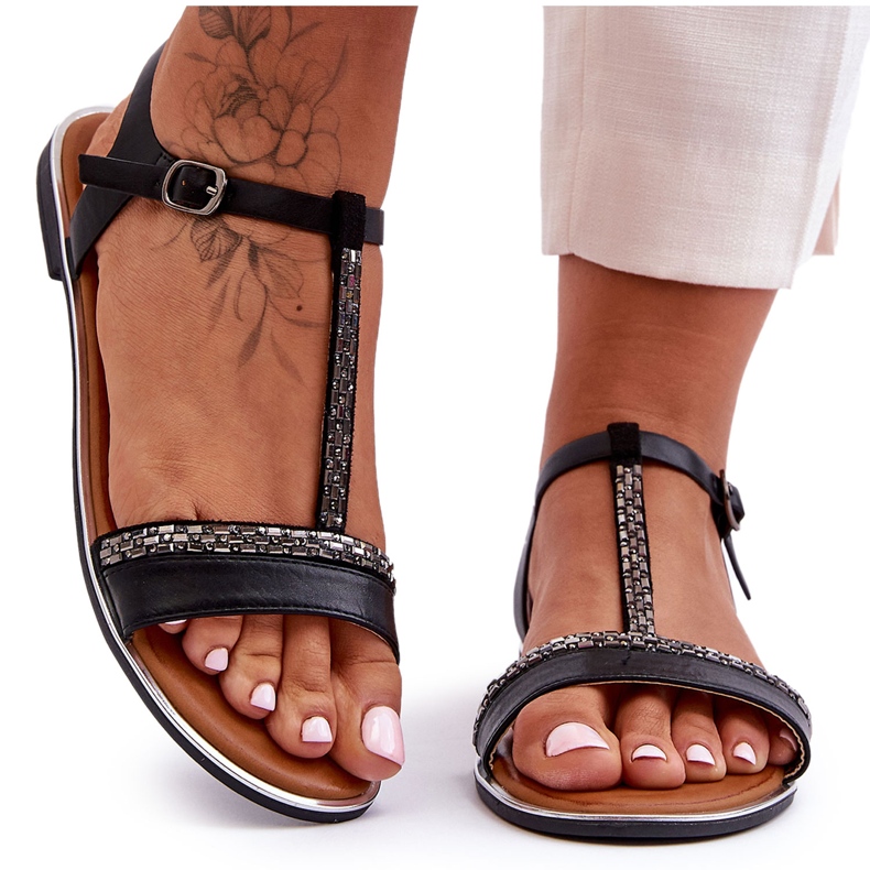 Crne penna ženske sandale od kubičnog cirkonija crno