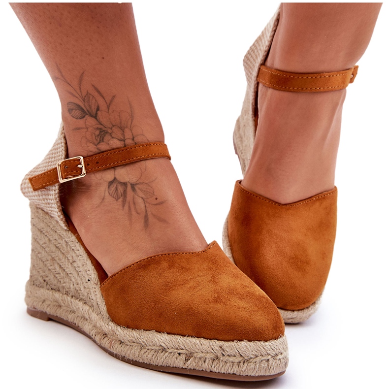 Sandale na klin od brušene kože Smeđe Selfoss smeđa