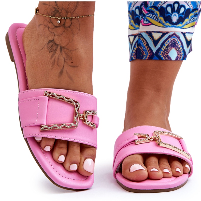 Ženske klasične papuče s ružičastim impresivnim ukrasom ružičasta