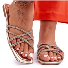 Ženske papuče s prugama i kamenčićima Golden Leomi zlatni