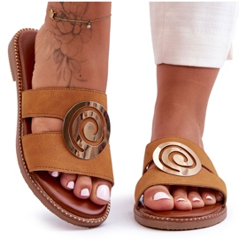 Modne papuče s ukrasom u obliku zrcala Camel Deep Breath smeđa