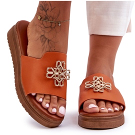 PG1 Ženske kožne papuče s platformom s ukrasom Orange Azera narančasta