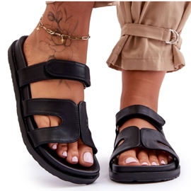 Kožne klasične ženske tobogane s čičak crnim Amedonom crna