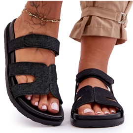 Ženske platnene papuče na čičak, crne Jose crna