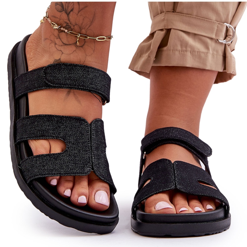 Ženske platnene papuče na čičak, crne Jose crno