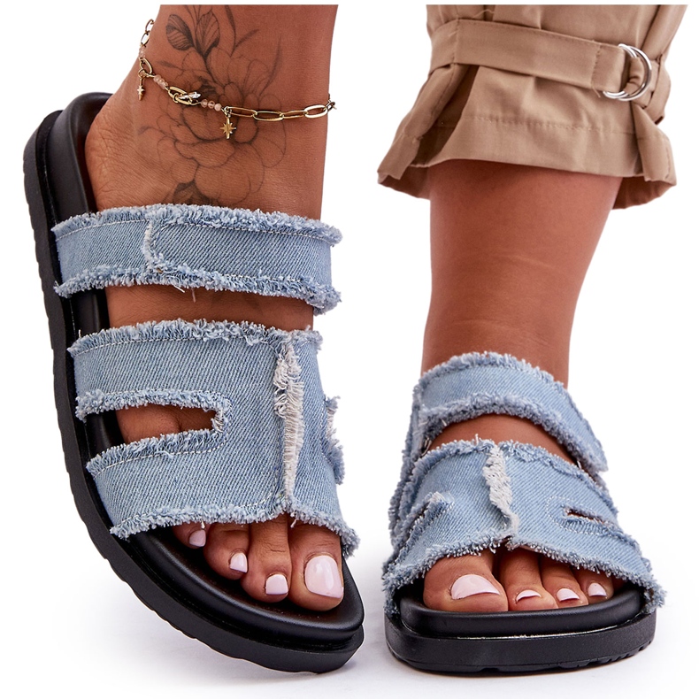 Ženske platnene papuče na čičak, plave Lamirose plava