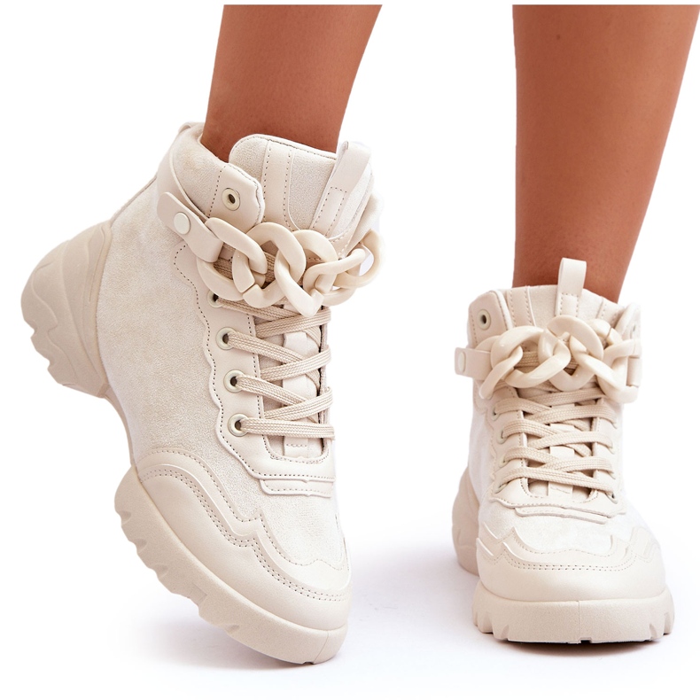 PS1 Ženske sportske cipele od brušene kože s lancem, bež Tymagio