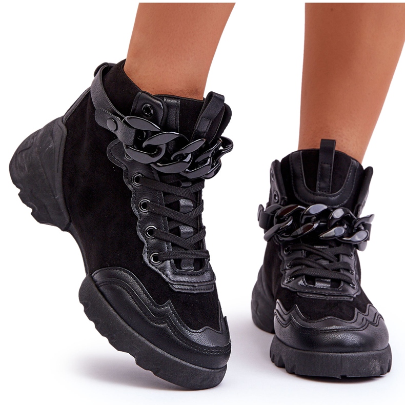 PS1 Ženske sportske cipele od brušene kože s lancem crne Tymagio crno