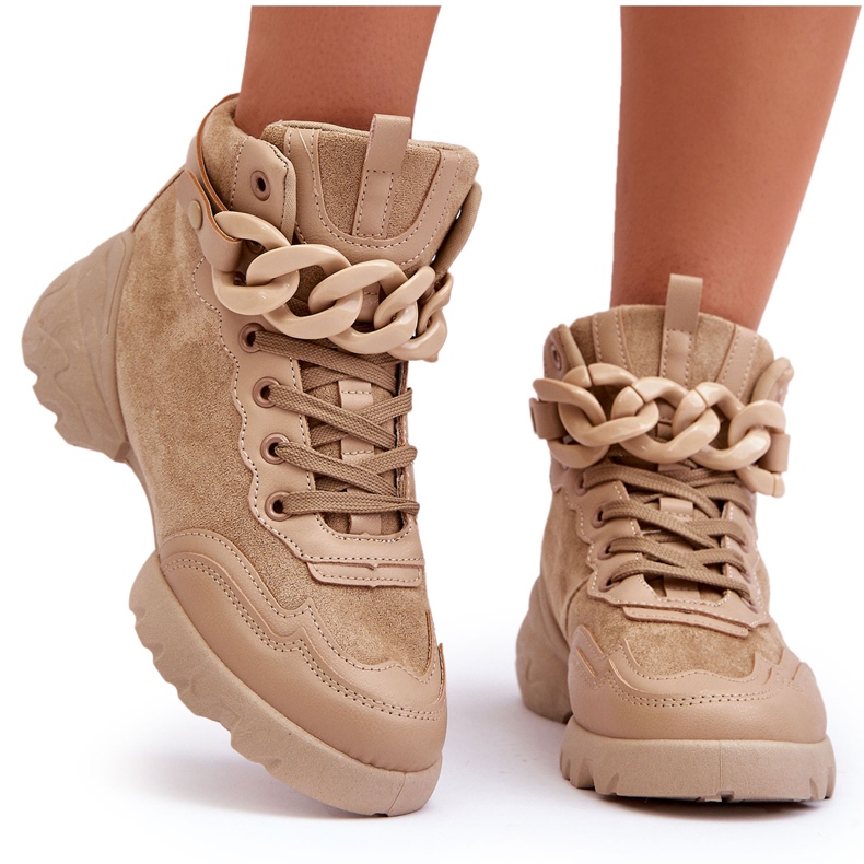 PS1 Ženske sportske cipele od brušene kože s lancem Tamno bež Tymagio