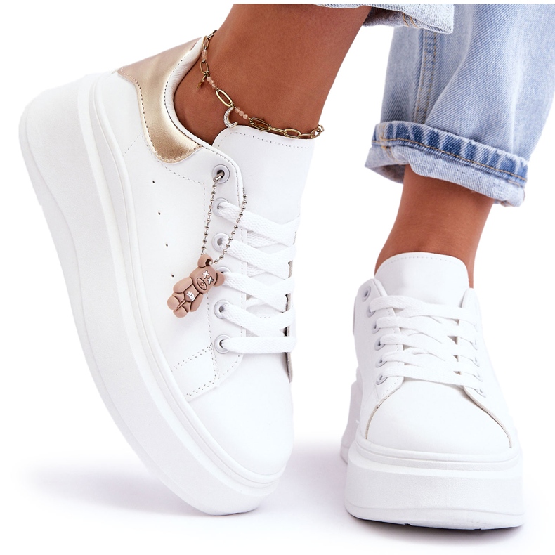 PS1 Ženske sportske cipele na masivnoj platformi bijelo-zlatne Mariell bijela