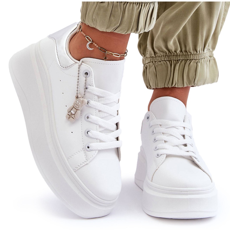 PS1 Ženske sportske cipele na masivnoj platformi Bijelo-srebrne Mariell bijela