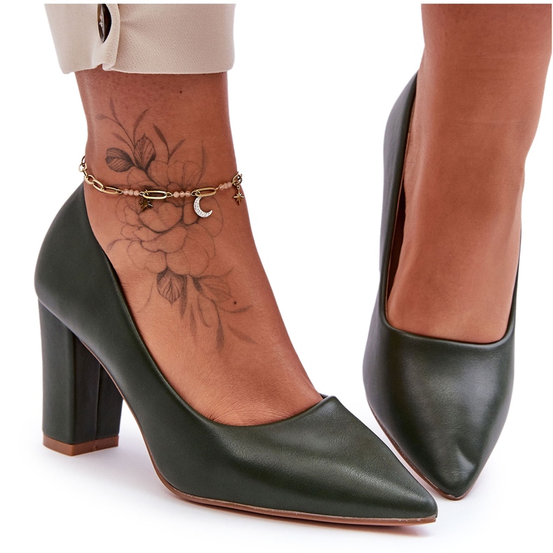 Klasične cipele na visoku petu tamnozelene Odessa zelena