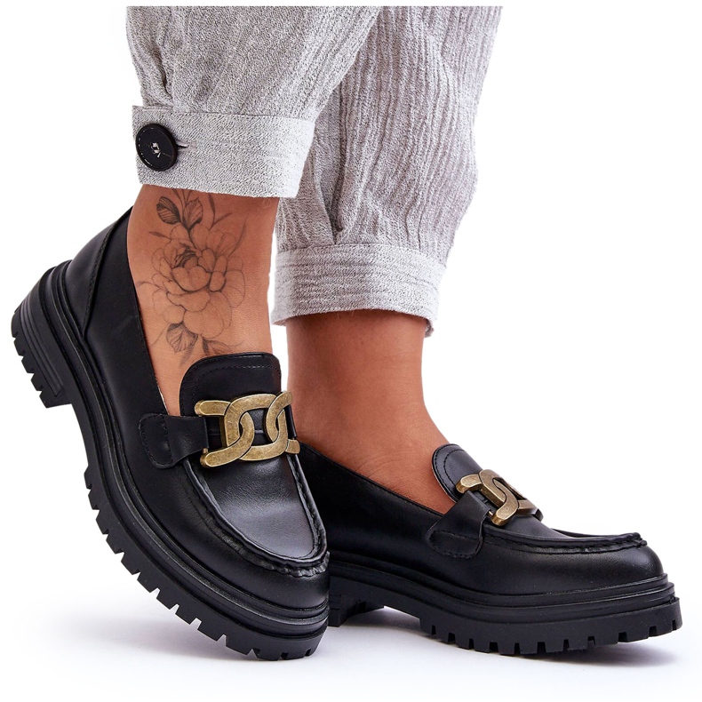 PG1 Ženske mokasine s platformom i ukrasom crne Ameg crno