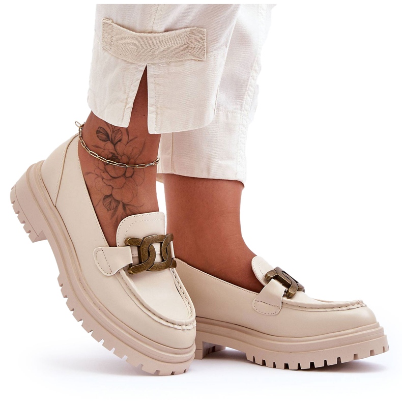 PG1 Ženske mokasine na platformu s ukrasom Bež Ameg