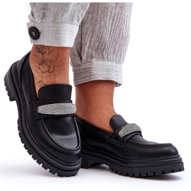 PG1 Arickine debele crne kožne mokasine s ukrasima crna