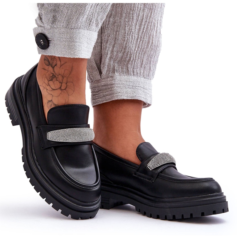 PG1 Arickine debele crne kožne mokasine s ukrasima crno