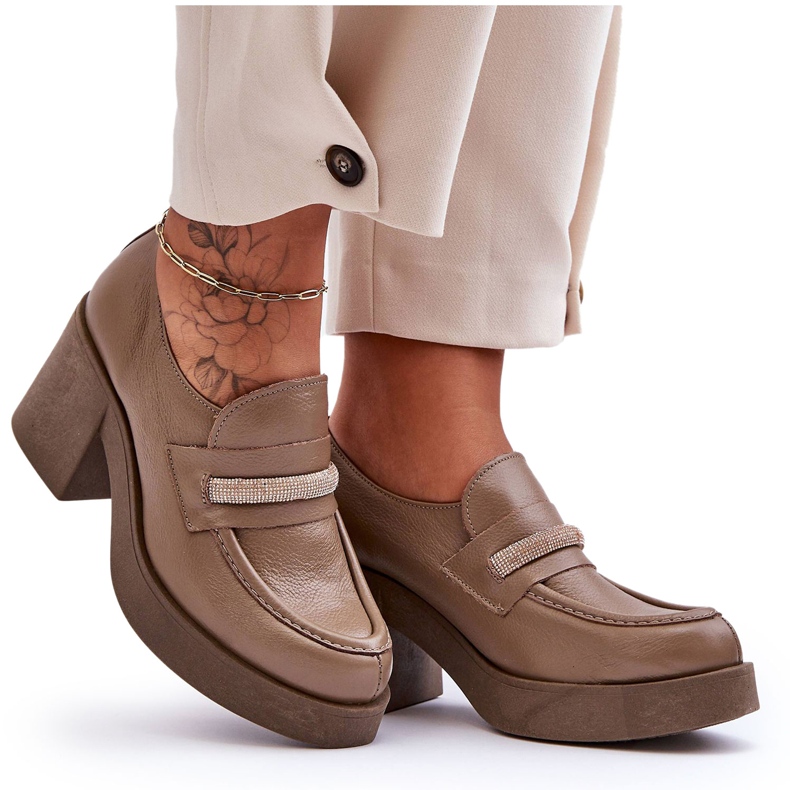 Lemar Kožne broge na petu s ukrasom tamno bež Gelanor