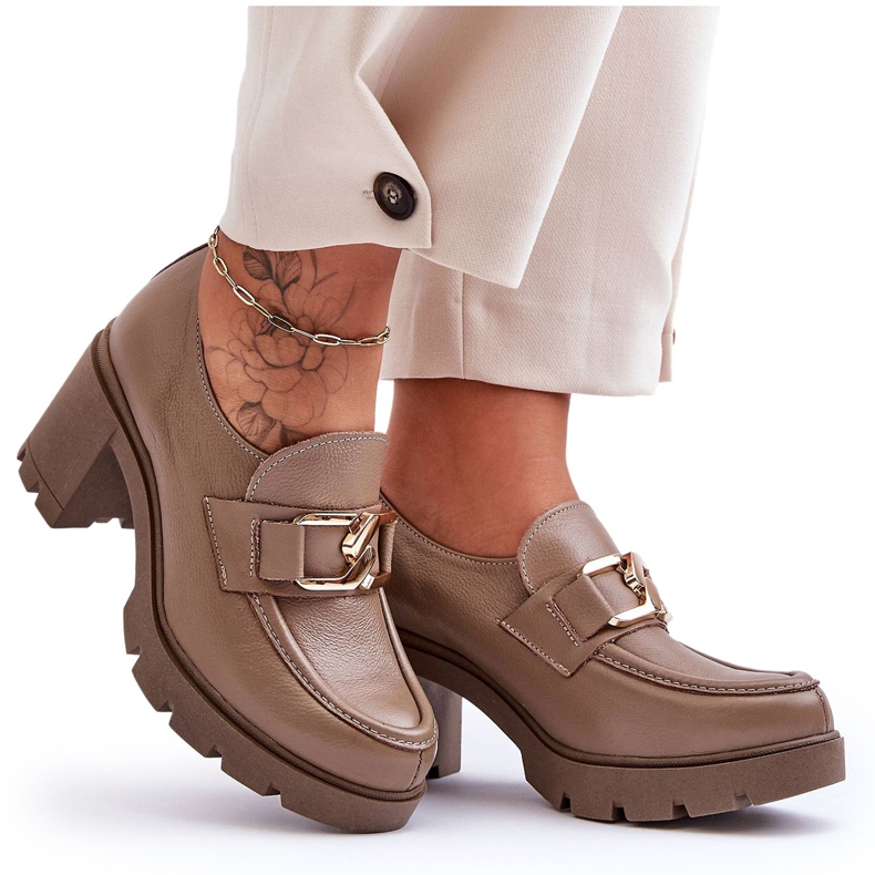 Lemar Elegantni brogovi na petu s tamno bež Harmell ukrasom