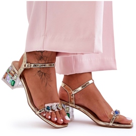 Ženske sandale na visoku petu s kristalima Golden S.Barski MR1037-01 zlatni