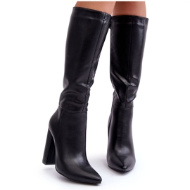 Elegantne kožne visoke potpetice crne Eudonice crna