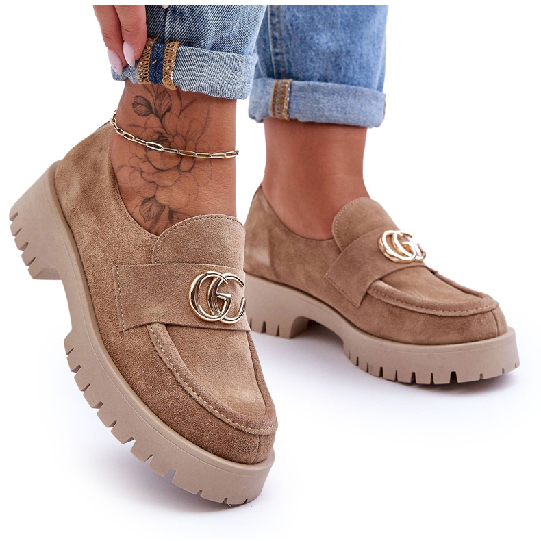 Laura Messi Ženske cipele od brušene kože s bež ukrasom u obliku slapova ruže