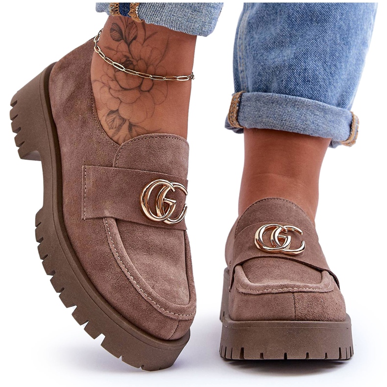 Laura Messi Ženske cipele od brušene kože s ukrasom tamno bež slapova