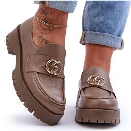 Laura Messi Ženske kožne cipele s ukrasom tamno bež slapova