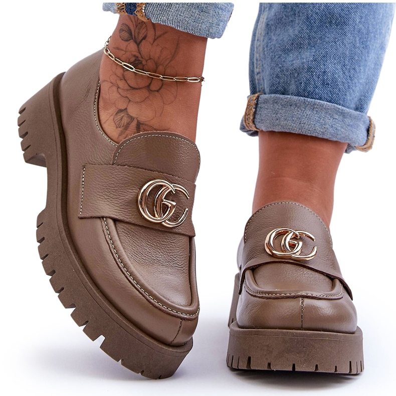 Laura Messi Ženske kožne cipele s ukrasom tamno bež slapova