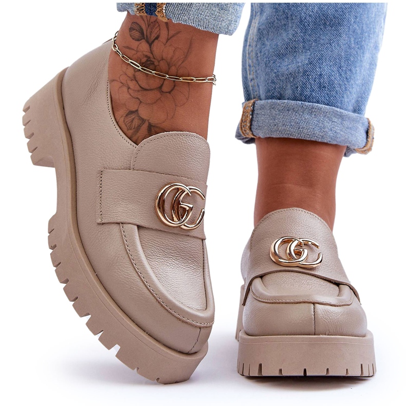 Laura Messi Ženske kožne cipele s bež ukrasom u obliku slapova ruže