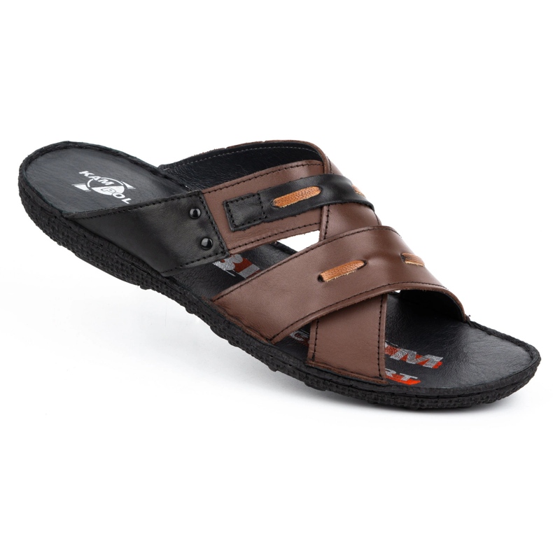 Kampol Muške kožne papuče 201/55 smeđe lice smeđa