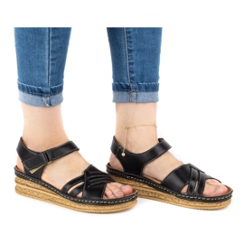 WASAK Udobne ženske kožne sandale 0658W crne crno