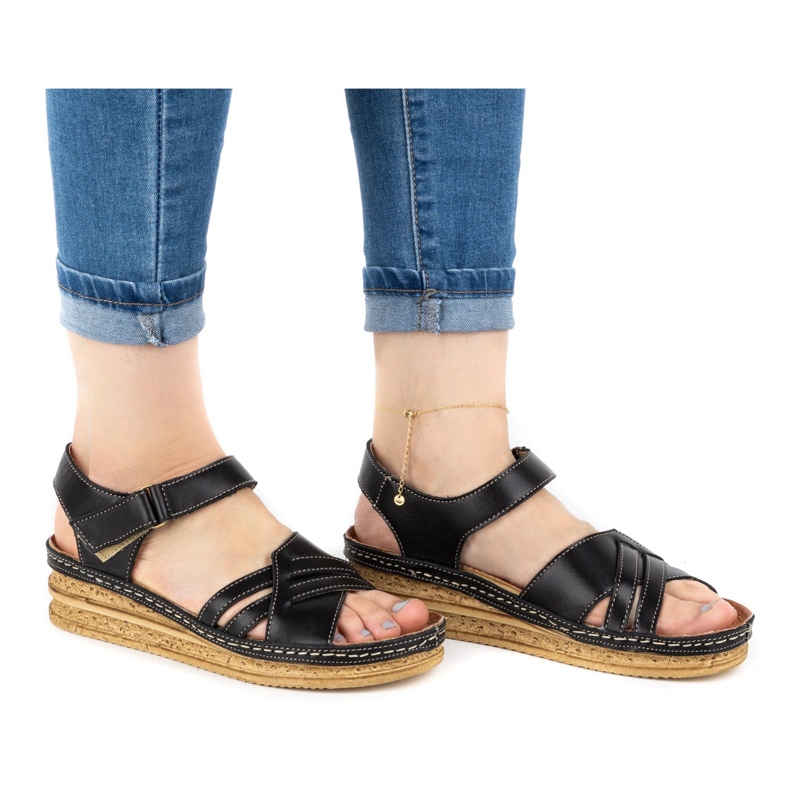 WASAK Udobne ženske kožne sandale 0658W crne crno