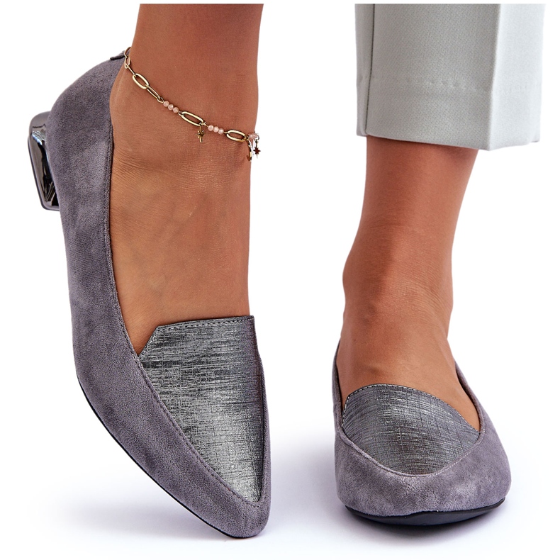 PD1 Ravne balerinke od brušene kože Sivi loks siva