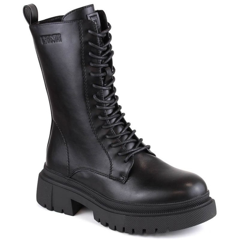 Čizme na vezanje i patentni zatvarač izolirane Big Star W INT1925 crne crno