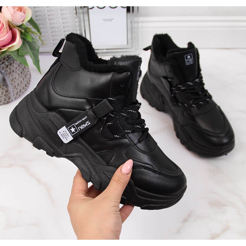 Ženske termo tenisice sa debelim đonom crne NEWS crno