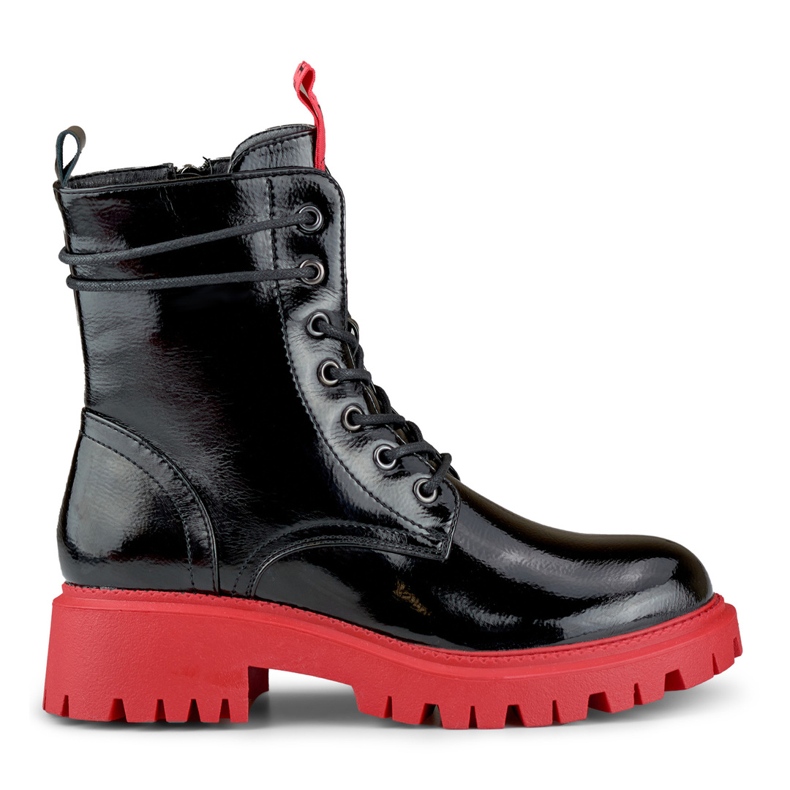 Lakirane ženske crne radne čizme s crvenim potplatom crno
