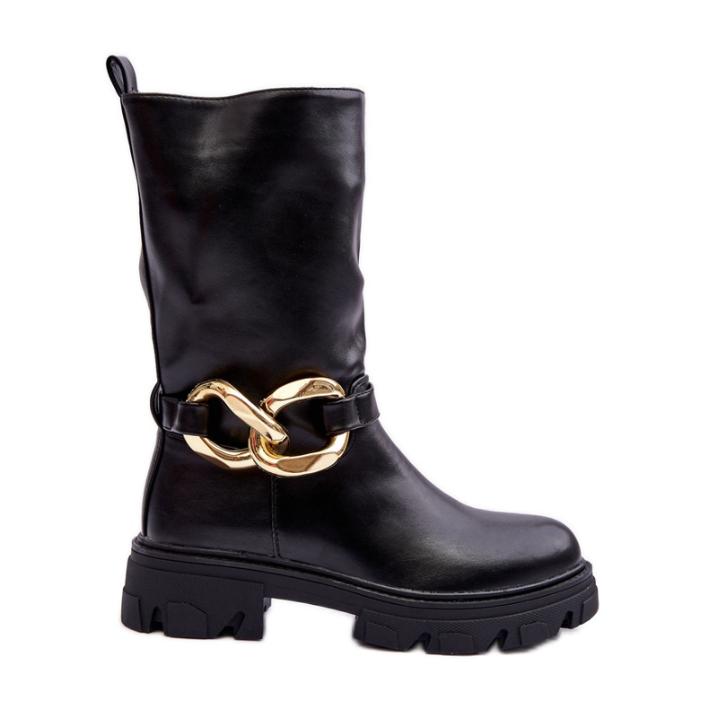 Kožne čizme s ravnom petom crne Diominna crno