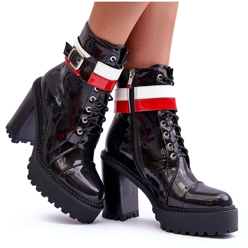 Adrijana Debele kožne čizme na visoku petu Crne crno