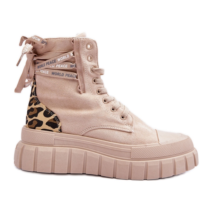 Ženske čizme s platformom od brušene kože svijetlo bež boje