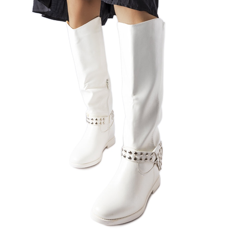 Bijele čizme na klin presvučene argentanom bijela
